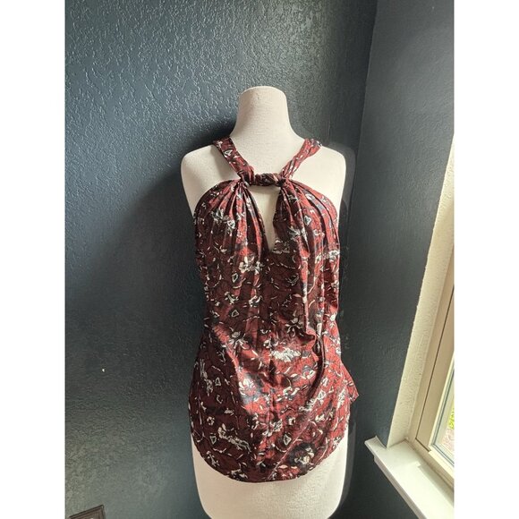 Isabel Marat Etoile Brown White Floral Halter neck Top Print Sz 42 (US Sz M) - Picture 1 of 9
